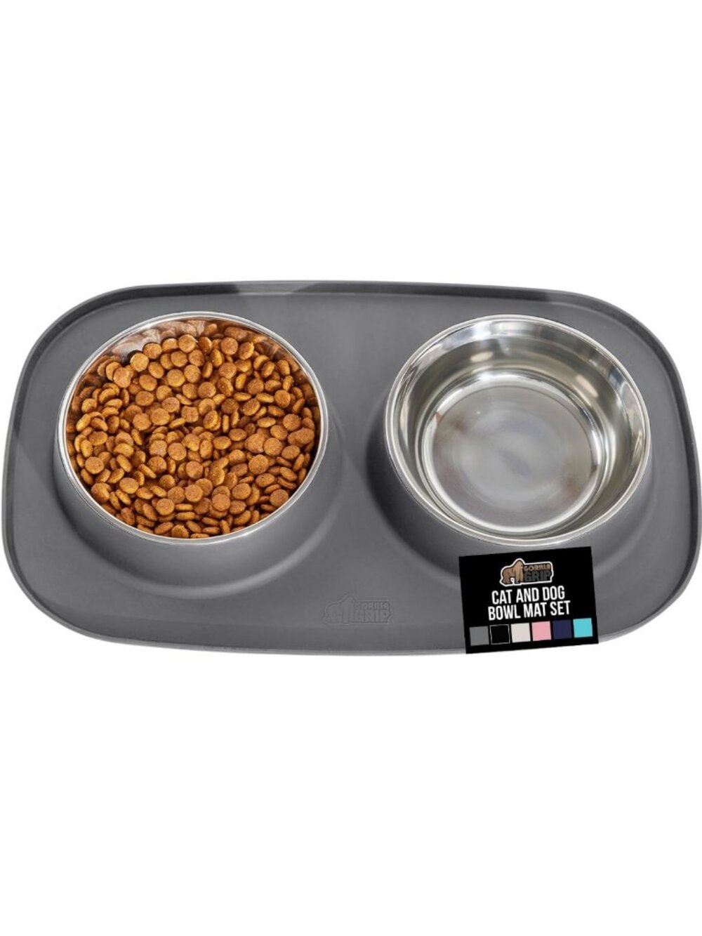 Stainless Steel Dog Bowl Set with Feeding Mat - 1 Cup, Non-Slip Gray Design